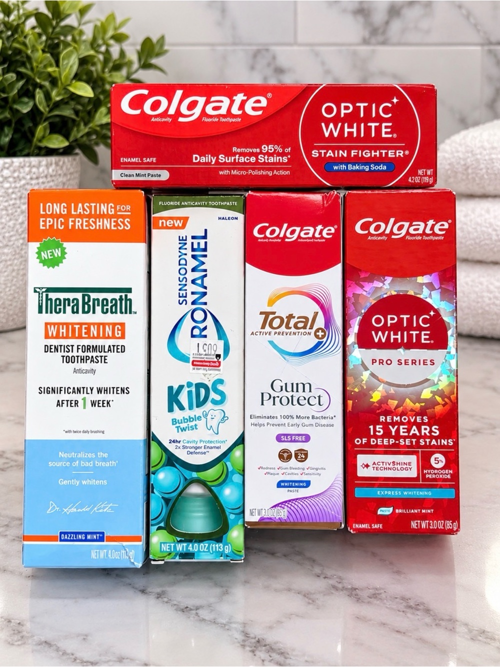NEW 5pc Toothpaste Bundle Colgate Optic White TheraBreath Sensodyne